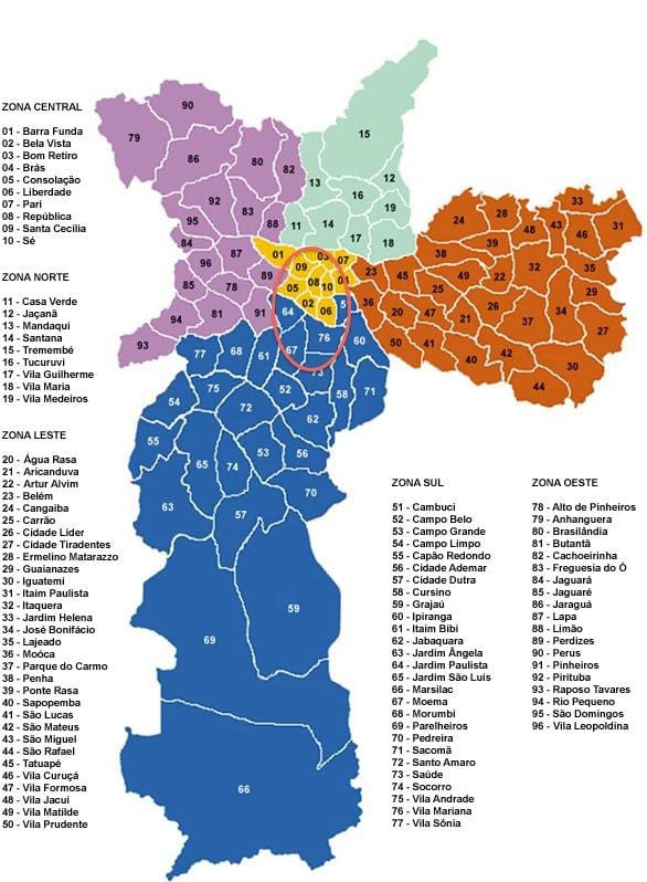 Sao Paulo zemljevid soseskah